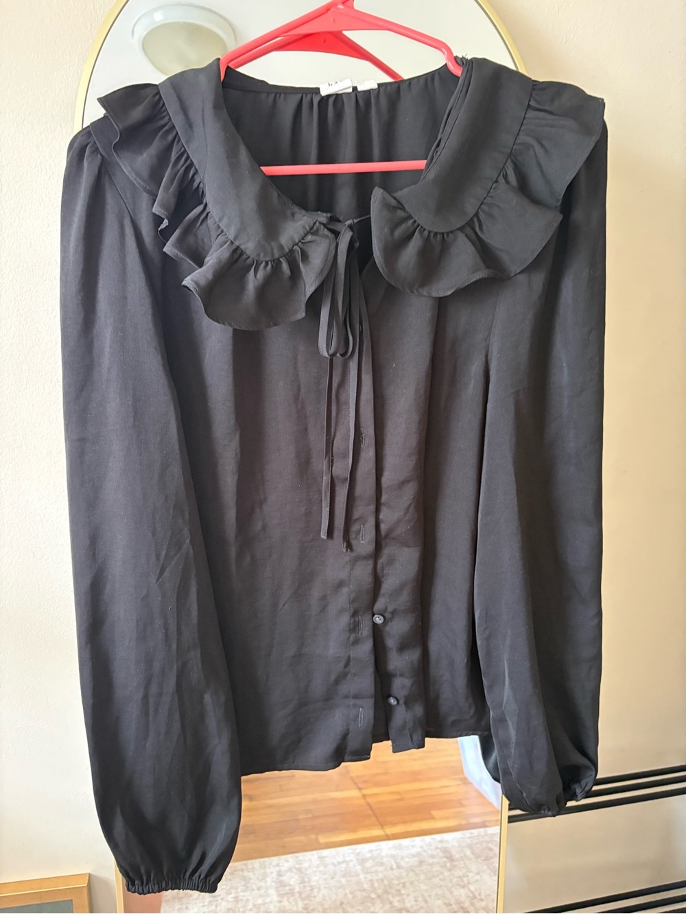 GAP Black Ruffle Collar Tie-Neck Blouse